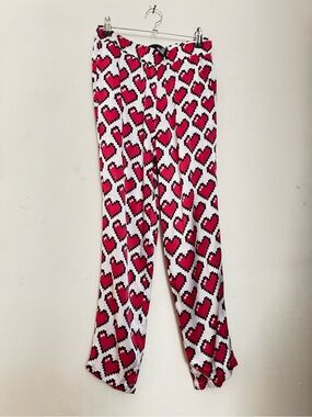Moschino White Joggers with Red Pixel Hearts